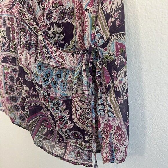 Lane Bryant Purple Paisley Plus Size 22/24 Wrap Blouse Floral Peasant bohemian - Picture 12 of 12